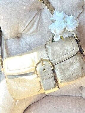 Vintage Coach Soho Suade Shoulder Bag Purse # 3663 ( Metallic Gold Shimmer )